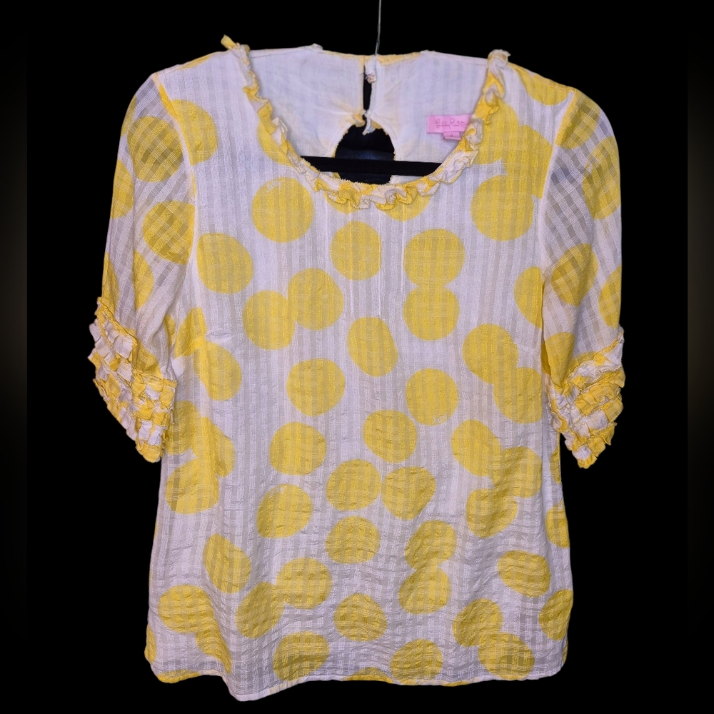 Lilly Pulitzer Yellow Polka Dot Silk Cotton Blend Women's Top